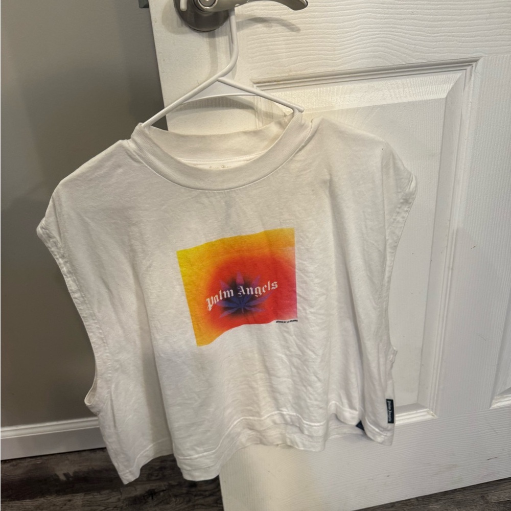 Palm Angels White Tee with Multicolor Graphic
